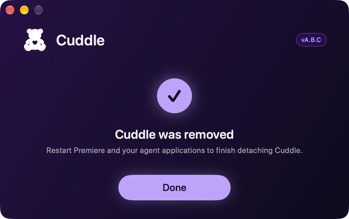 The installer confirming Cuddle was removed.